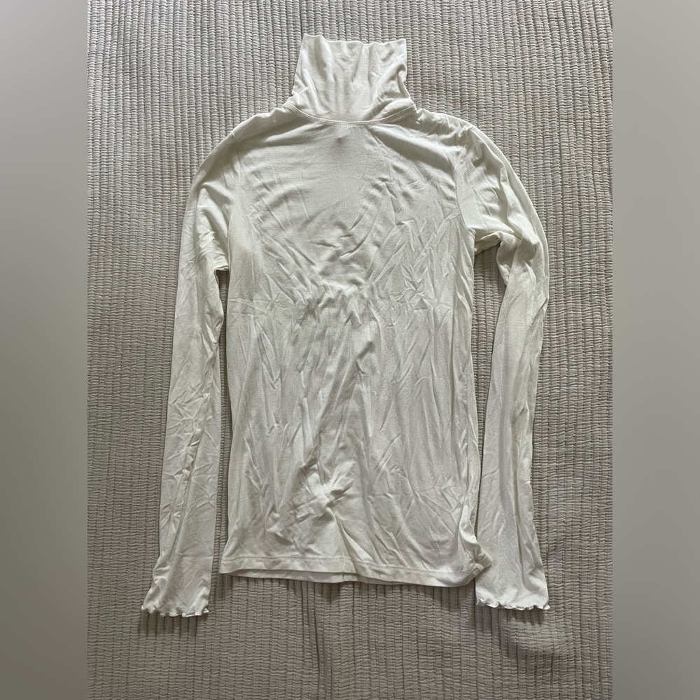 Outdoor Voices Ivory Turtleneck Ribbed Top